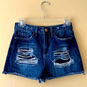 YMI distressed jean shorts, size 3/4